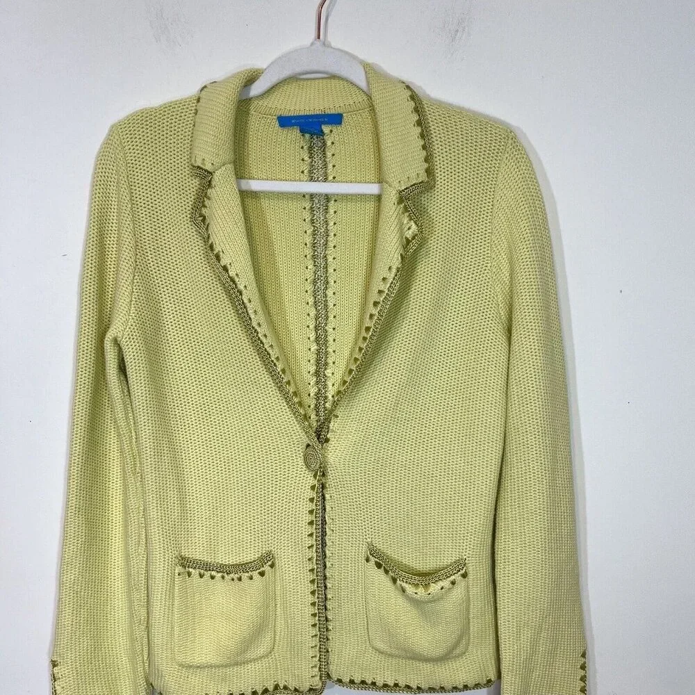 White + Warren Blazer M Jacket Womens Green Knit Embroidered Sweater Size Medium